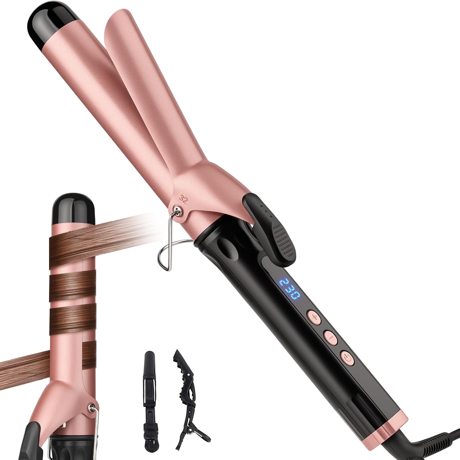 Hair Curling Wand Professional Curling Iron, Ceramic Hair Curler Wand with Heat-Resistant Glove, Dual Voltage