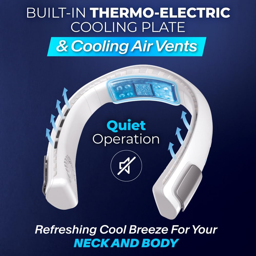 Personal Neck Fan, 3-Speed Rechargeable Cooling Device, Long-lasting, Lightweight Portable Neck Cooler