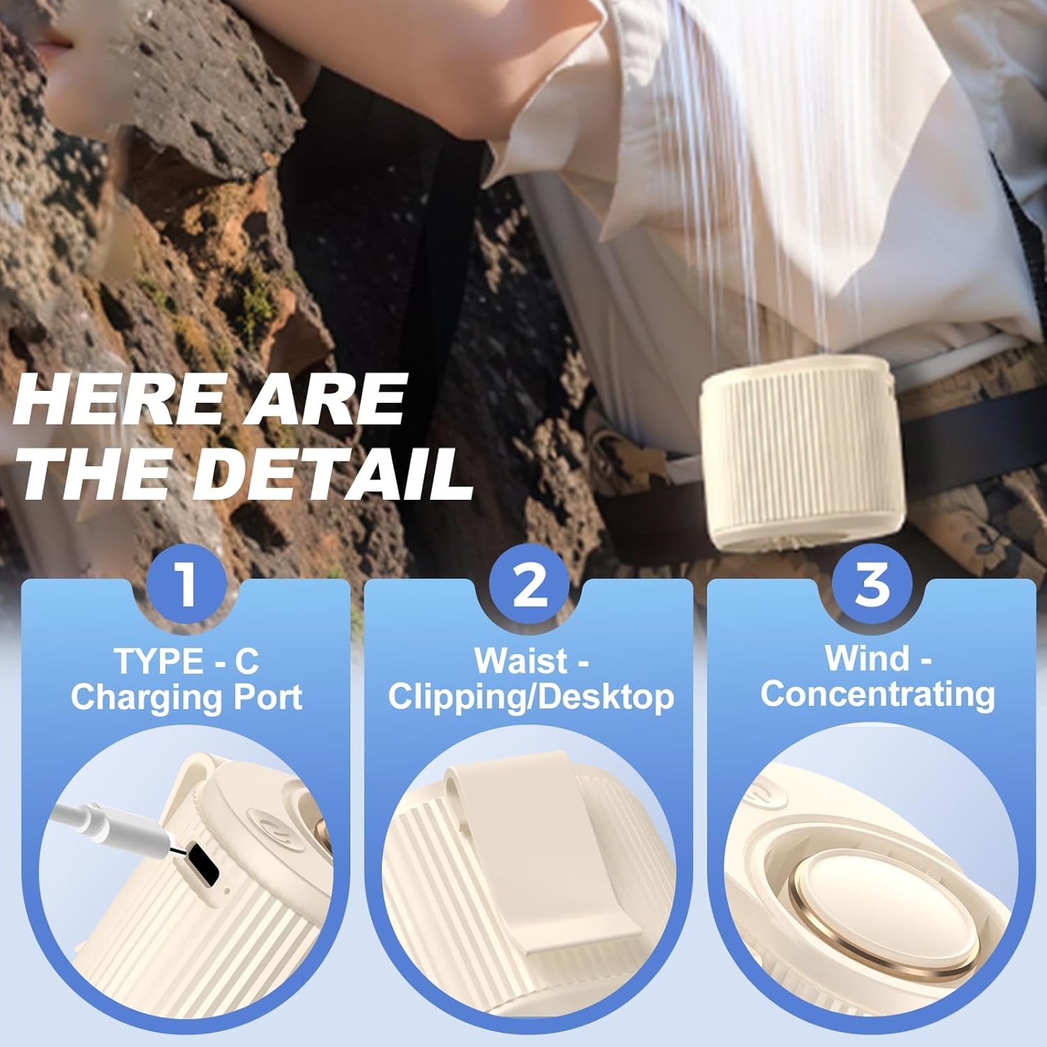 360° Rotatable Portable Mini Clip-on Fan,Mini USB Rechargeable 360° Rotatable Fan, 3-Speed Silent Mini Bladeless Fans for Shirt and Waist