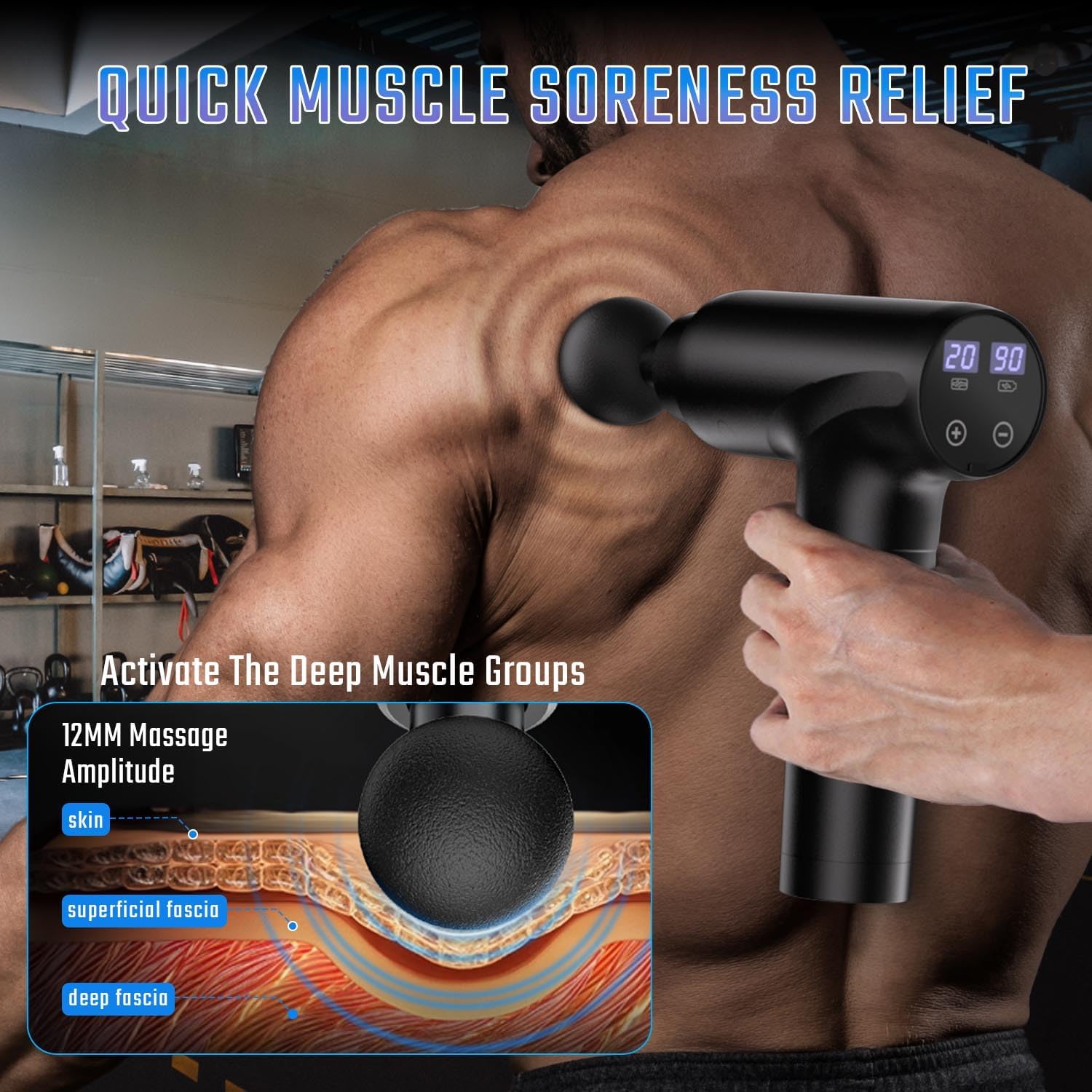 Massage Gun Deep Tissue, Muscle Massage Gun with 9 Attachment Heads 20 Speeds & Silent Brushless Motor for Pain Relief, Handheld Percussion Back