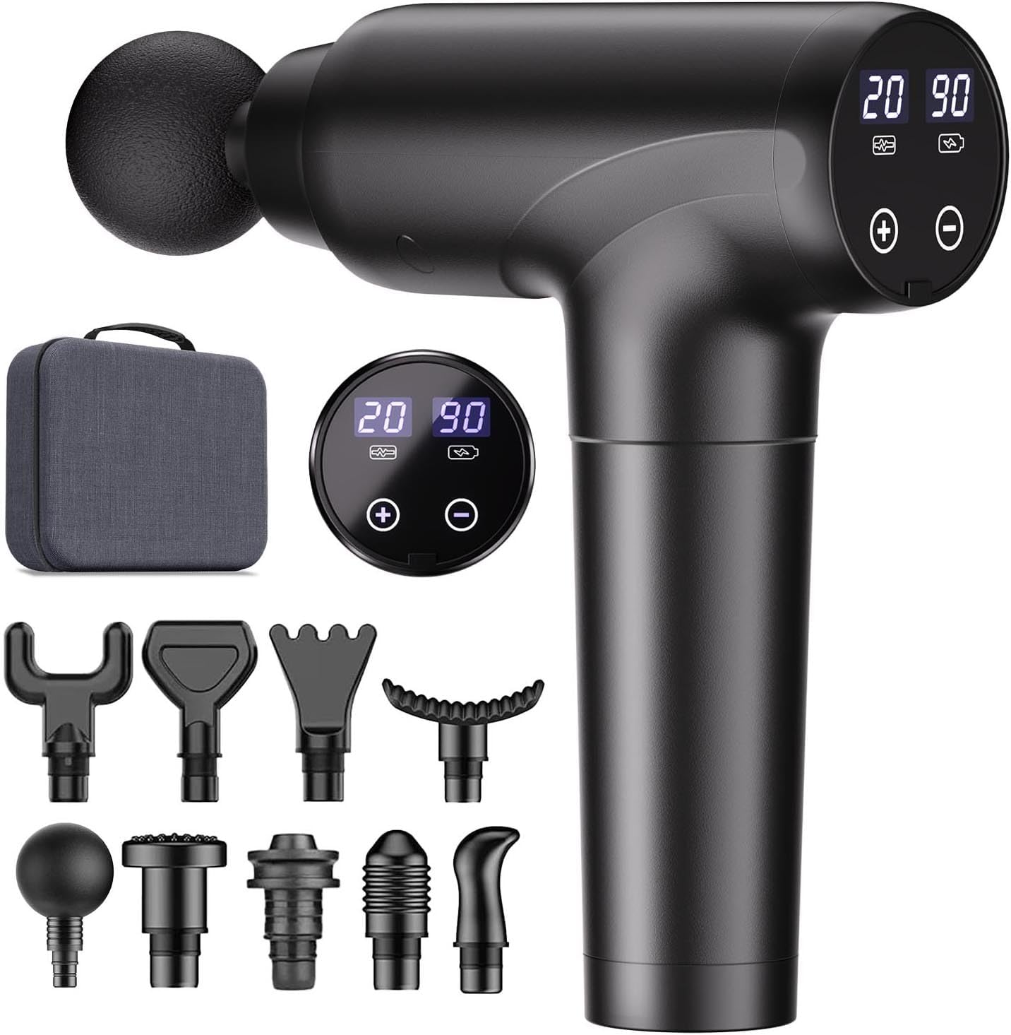 Massage Gun Deep Tissue, Muscle Massage Gun with 9 Attachment Heads 20 Speeds & Silent Brushless Motor for Pain Relief, Handheld Percussion Back