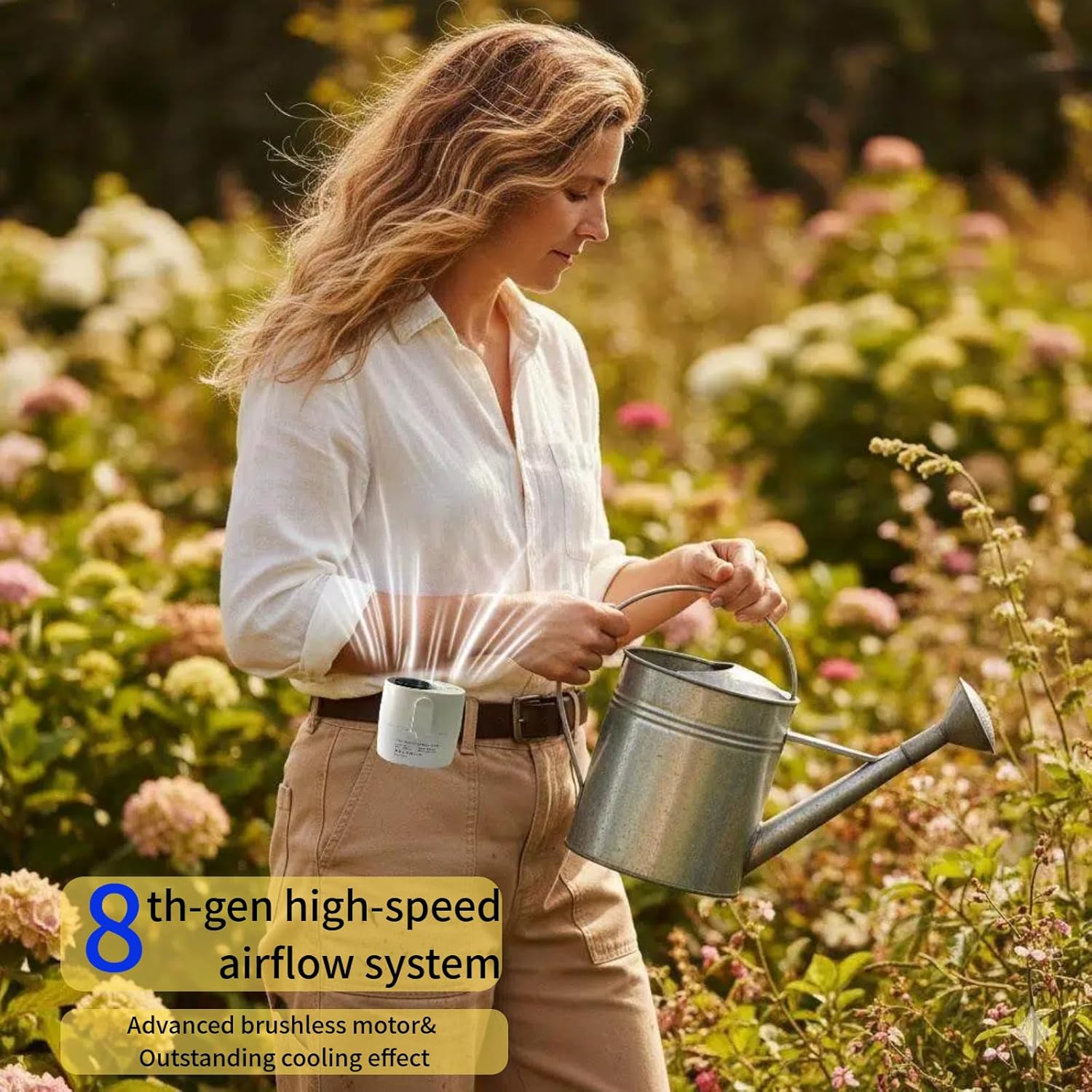 Portable Clip On Fan, 6-Speed Small Waist Fan with LED Display, 20H Rechargeable Personal Fan with Flashlight, Hands-Free Shirt/Belt/Desk Mini Fan