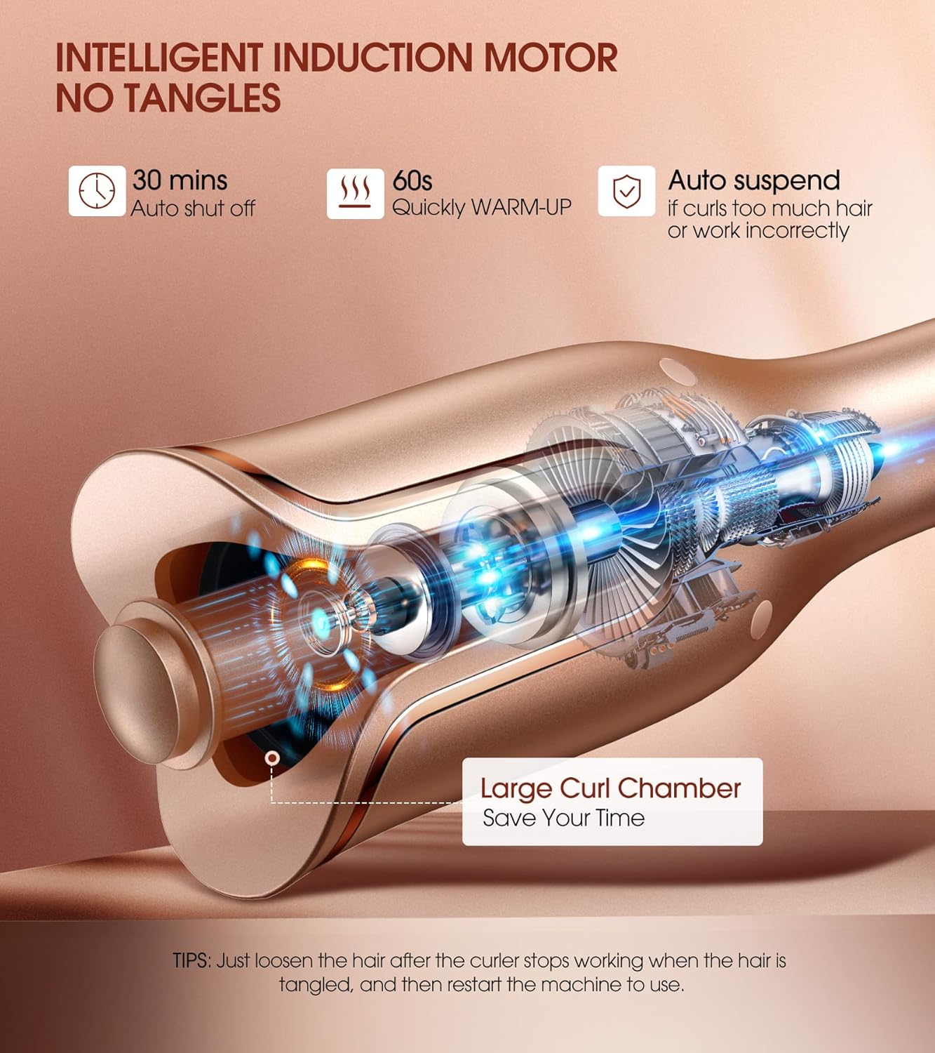 Automatic Curling Iron, Professional Automatic Hair Curler with 1" Curling Wand Large Slot & 4 Temperature & 3 Timer, Dual Voltage Anti-Tangle
