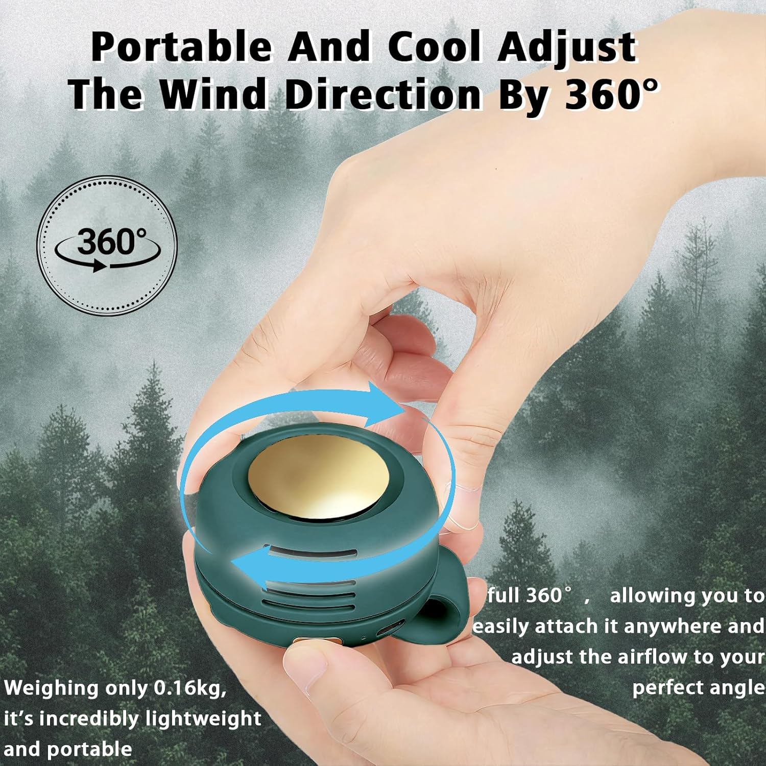 Portable Clip-On Fan, Mini USB Rechargeable 360° Rotatable Fan, 3-Speed Silent Mini Bladeless Fans